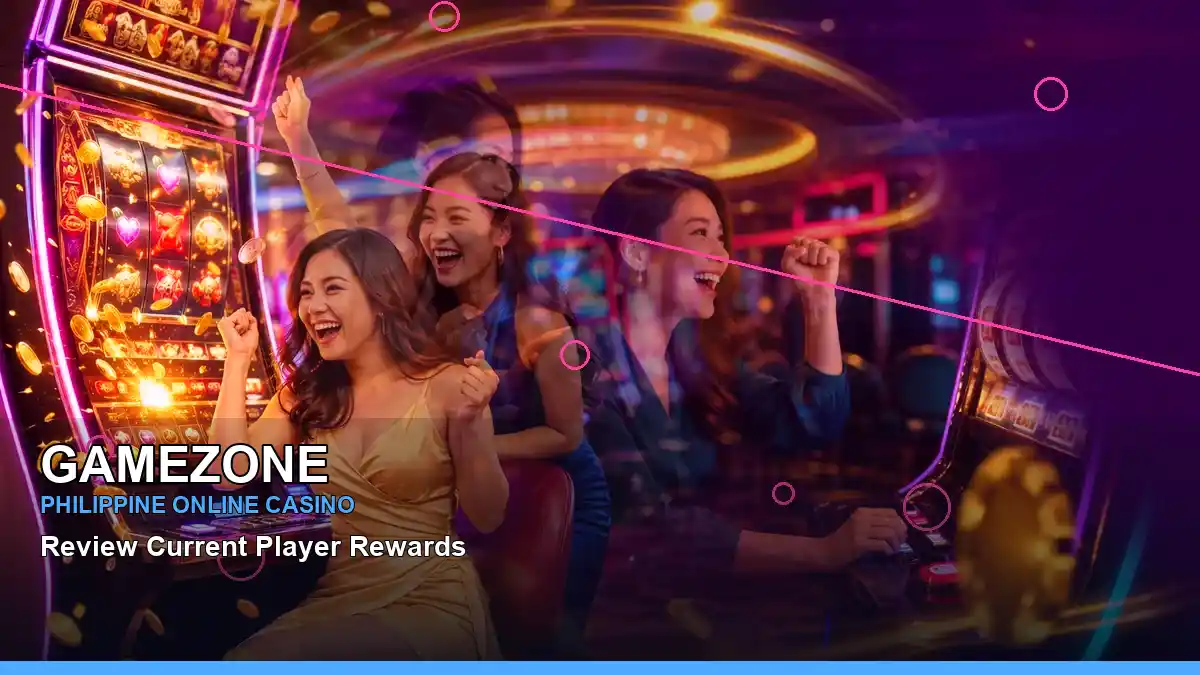 A Philippine casino guide concept with neon jackpot-style reels and an adult Filipina host. Treat jackpot, game, and availability details as subject to current terms and verify them through a brand-controlled source, if one is available.